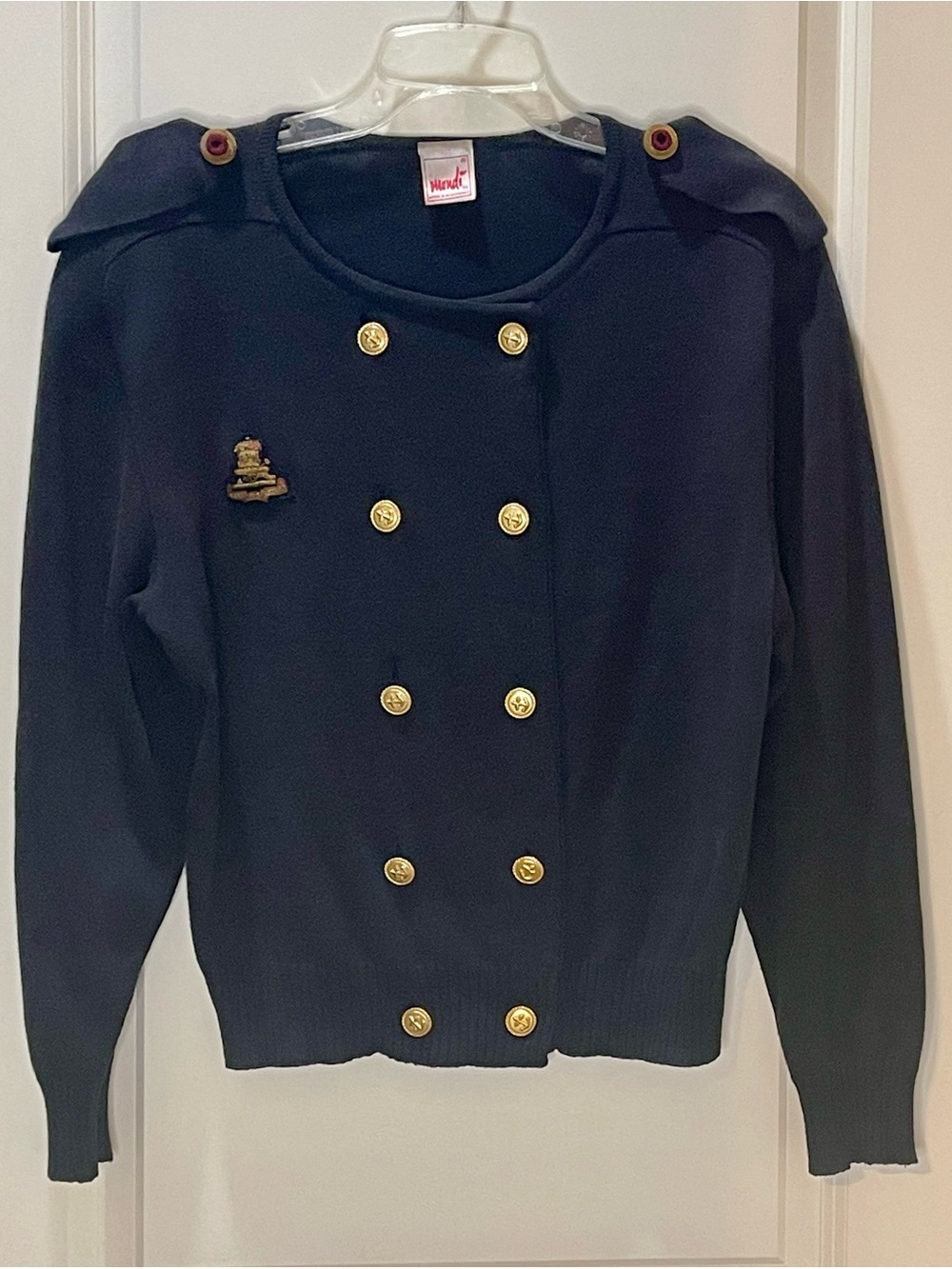 Vintage 80’s Mondi Navy Military Style Double-Breasted Button Sweater W Germany